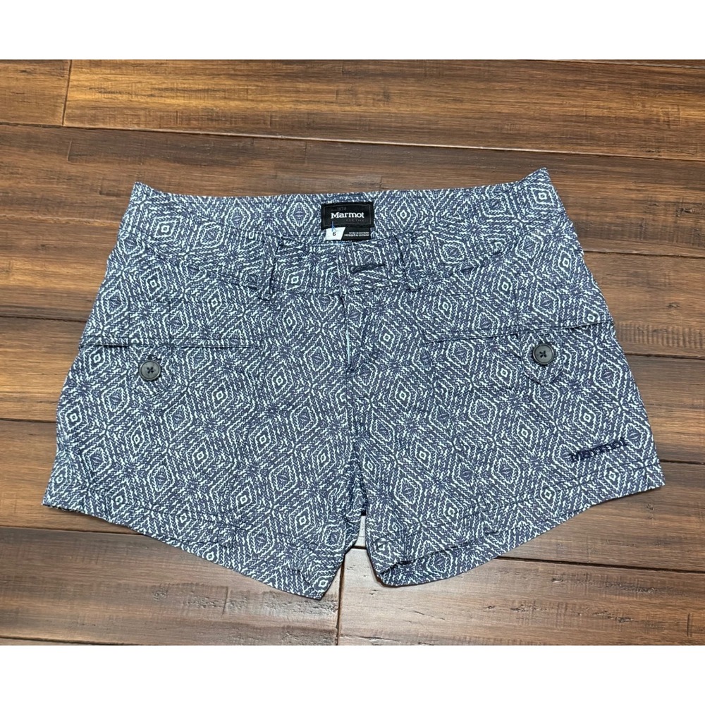 Marmot Women Blue White Geometric Diamond Ikat Hiking Shorts Size 6 SCC-342